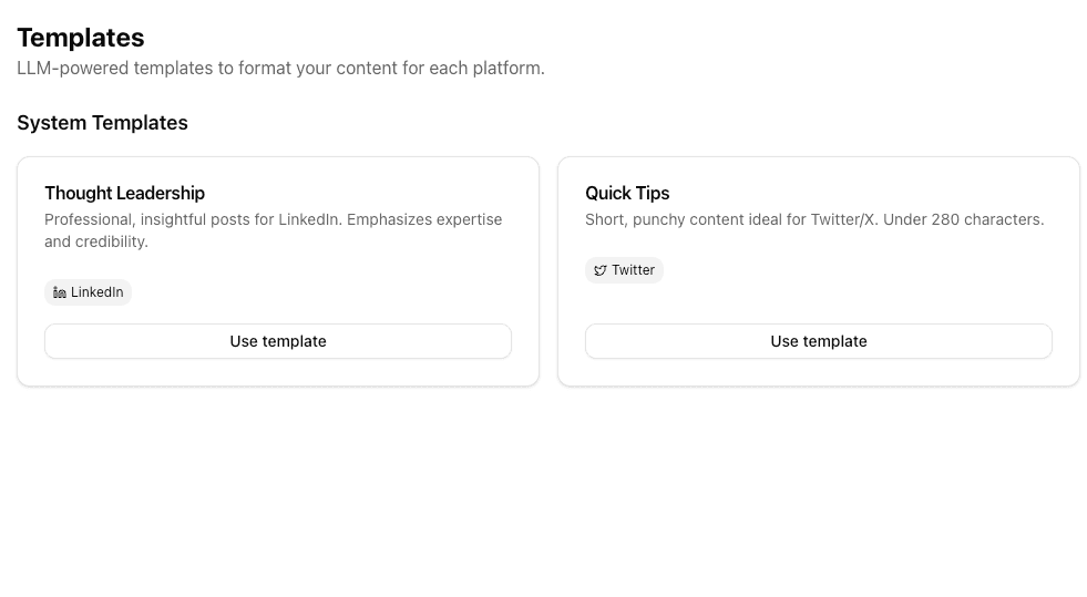 IdeaPostr templates interface